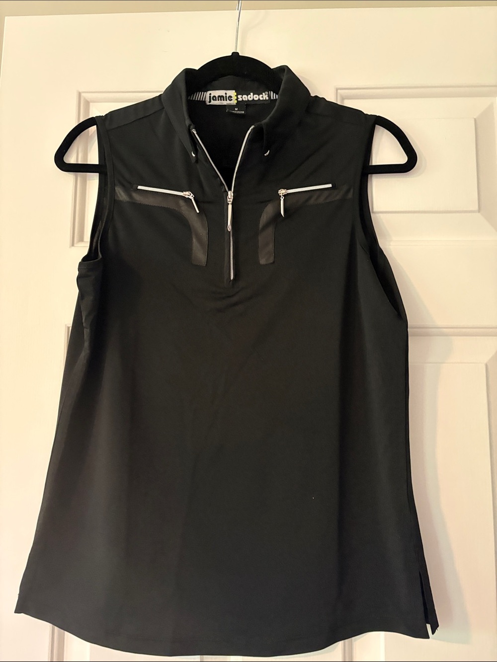 Jamie Sadock Black Sleeveless Athletic Zip-Front Tank